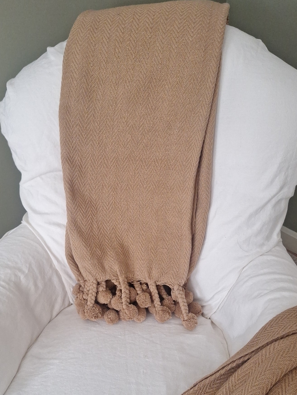 Tan Pom Pom Throw Blanket - Home Accents